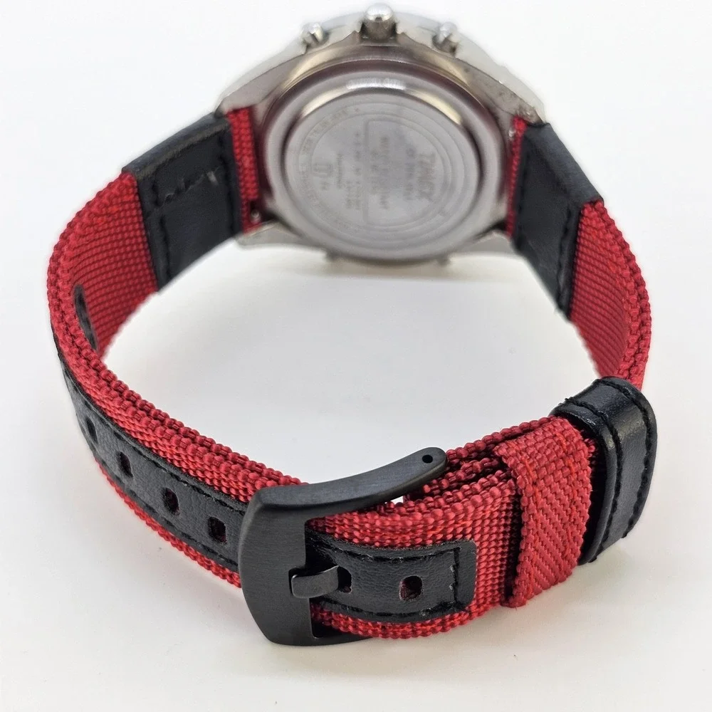 VTG Timex Analog Digital Men's Watch 40MM Brown Dial New Red Bands New Battery